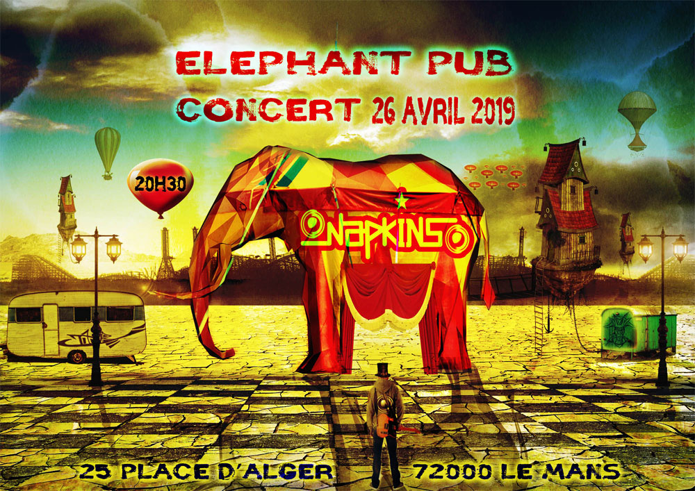 affiche concert à l'elephant pub pour le groupe napkins